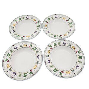 Mikasa Ultra Cream DX012 Garden Lane Vegetable Rim 9.25” Soup Salad Bowls - 4 PC